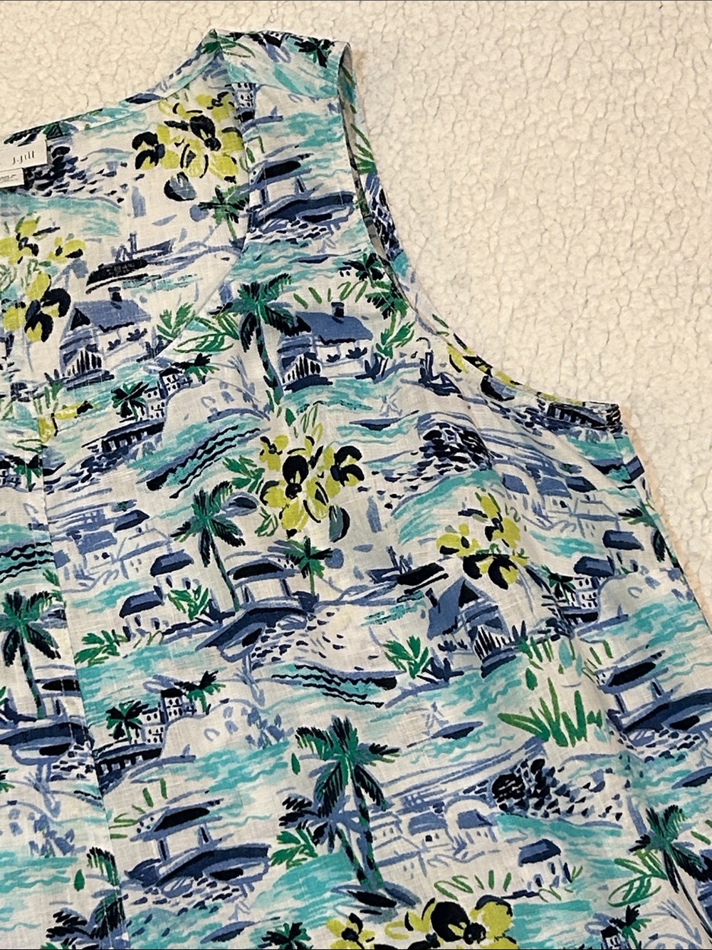 J. Jill Love Linen Sleeveless Dress size 1X Women's Tropical Print Blue & White - Picture 4 of 13